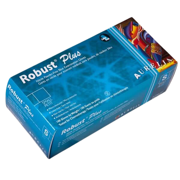 Robust Gants jetables en nitrile bleu micro-texturé non-poudrés 5 mil moyen 100/Bte