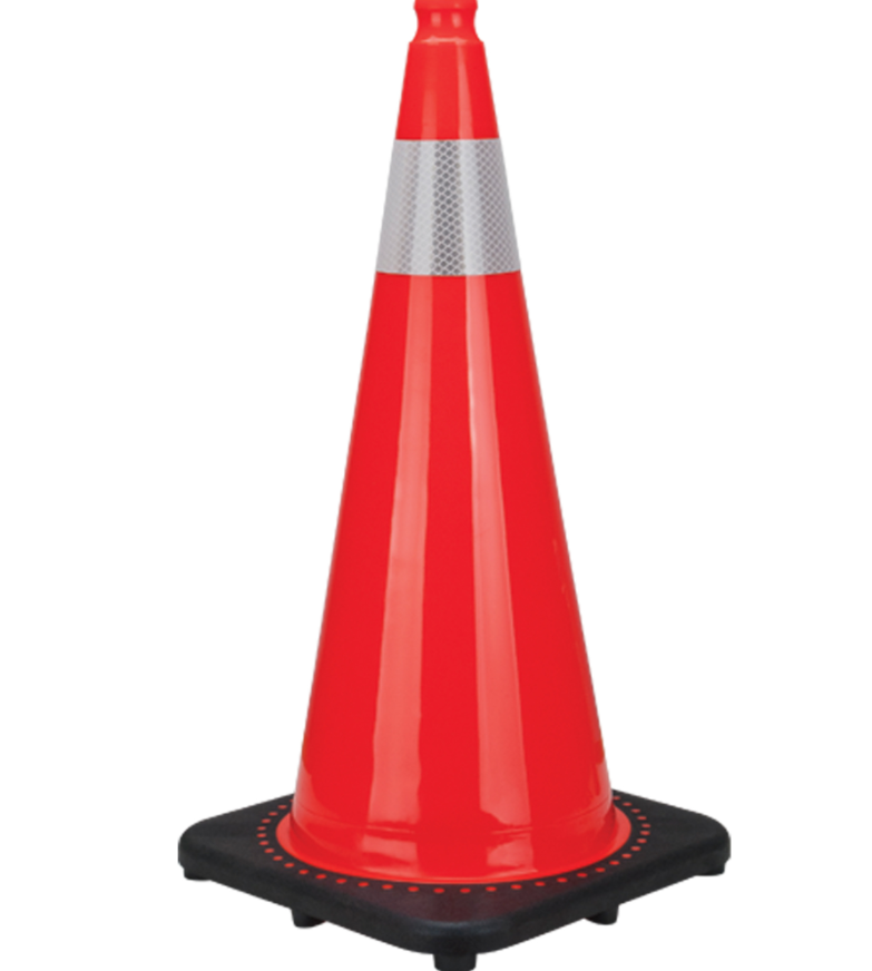 28" TRAFFIC CONE, ORANGE;, W/ 4" COLLAR, PREMIUM