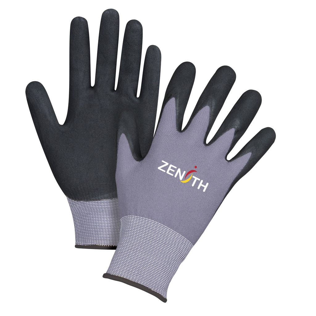 ZX-1 Gants en tricot de nylon gris paume enduite de mousse de nitrile noir traitée au Sanitized taille 10 /Pr