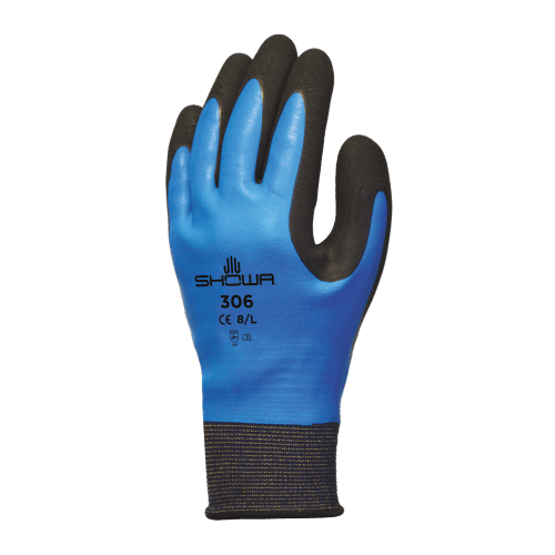 Showa 306 Gants en tricot de nylon/polyester complètement enduit de caoutchouc bleu paume noire taille 10 /Pr