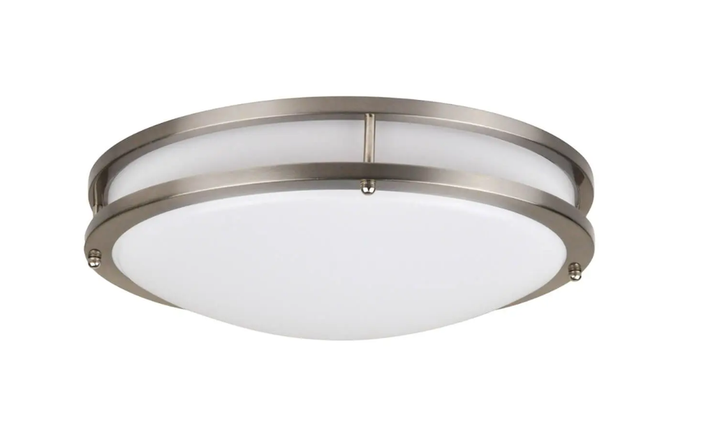 Plafonnier DEL rond en surface style moderne de 12" 18W 1380 lumens 4000K 120V gradable fini nickel et acrylique blanc