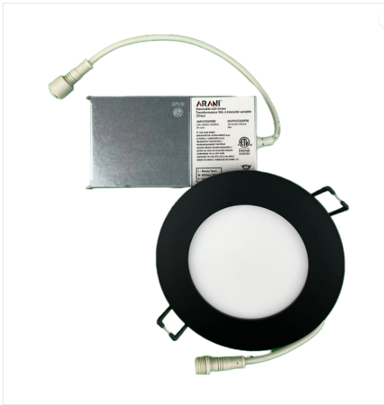 Encastré DEL rond à profil mince de 4" 9W 3000K bordure noire