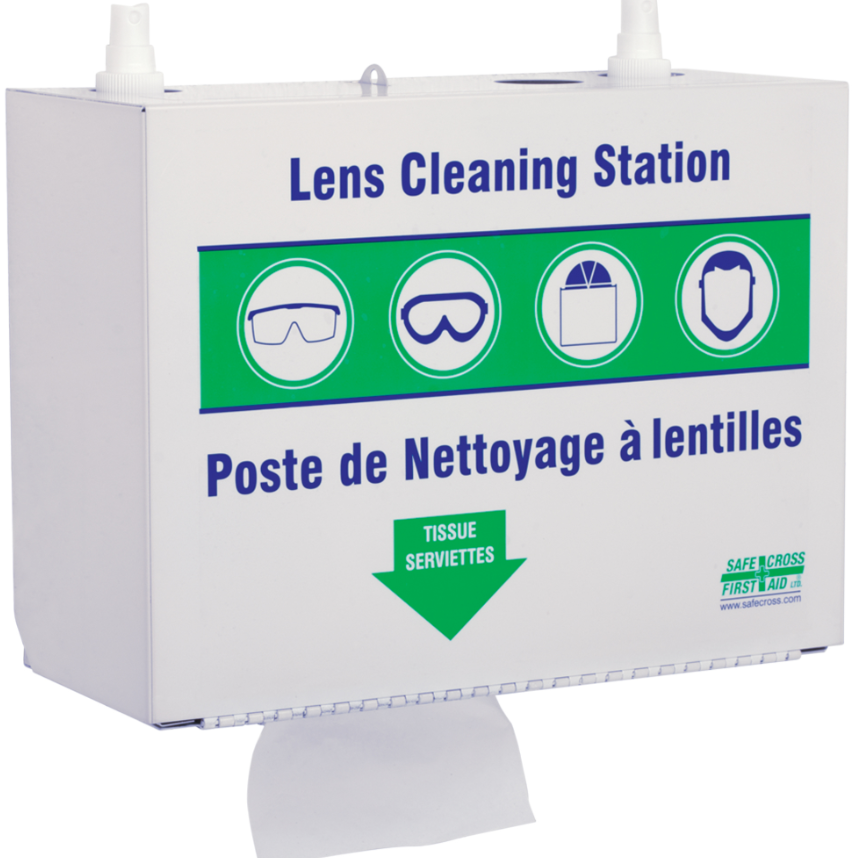 Poste de nettoyage de lentilles en acier 2 x solutions de 500ml et 1 boîte de chiffons