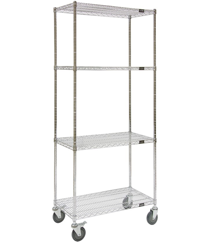 Wire shelf cart chrome plated 24" x 69" x 60" 4 shelves 800 lbs capacity