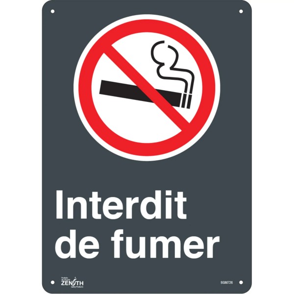 Enseigne «Interdit De Fumer», 14" x 10", Aluminium, Français avec pictogramme