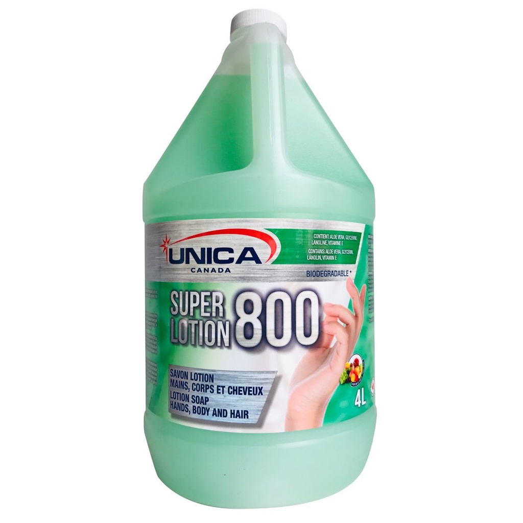 Super lotion 800 Savon lotion doux, de couleur vert perlé produisant une mousse 4L