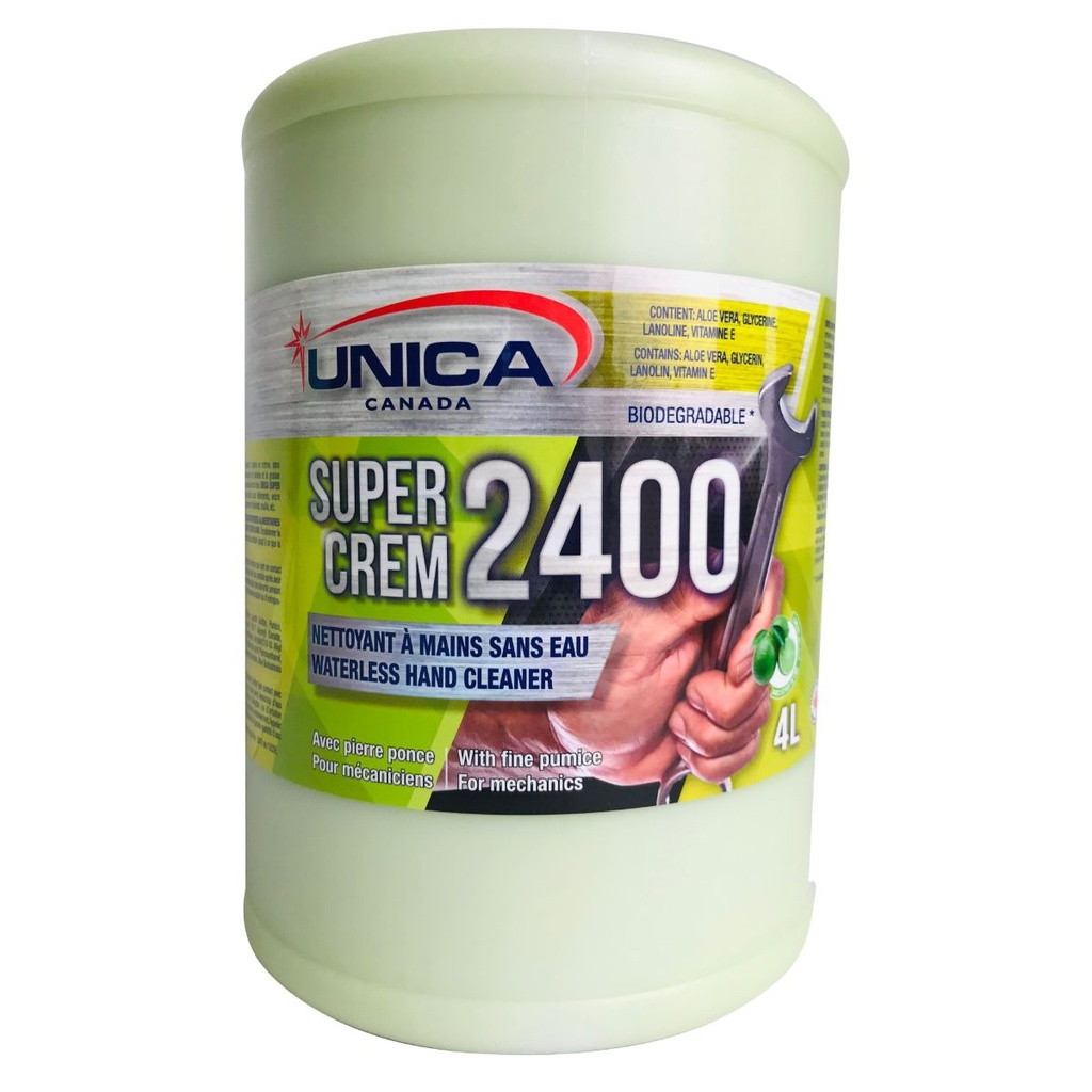 Super crem 2400 Nettoyant à mains en crème sans solvant qui déloge rapidement et naturellement les saletés 4l