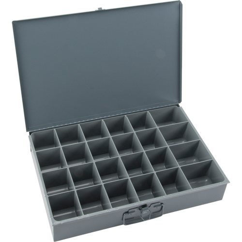 Compartment Scoop Boxes, Steel, 24 Slots, 18" W x 12" D x 3" H, Grey