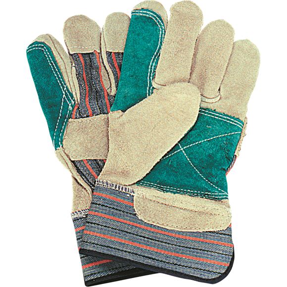 Gants d'ajusteur de qualité standard à paume double, Grand, Paume en Cuir de vache refendu, Doublure en Coton