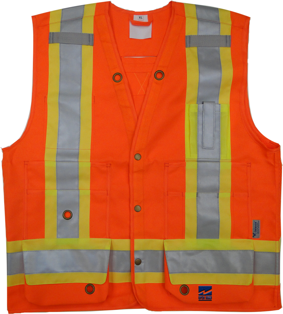 Veste de sécurité pour arpenteur, Orange haute visibilité, Grand, Polyester, CSA Z96 classe 2 - niveau 2