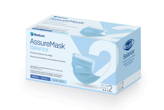 Medicom AssureMask BalanceMC Masque de procédure à boucles auriculaires bleu  moyen  Niv. 2 - 50/bte