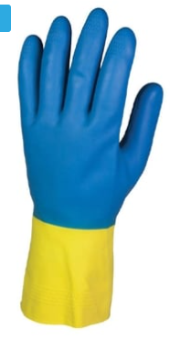 GANTS EN LATEX JAUNE ENDUITS DE NÉOPRÈNE BLEU «G80» 27.5MIL 12"  T 11/ X-LARGE