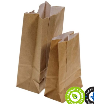 SAC EN PAPIER BRUN POUR FRITES 3/4LB DOUBLE INTÉRIEUR BLANC 3,5"x2,25"X5,75"