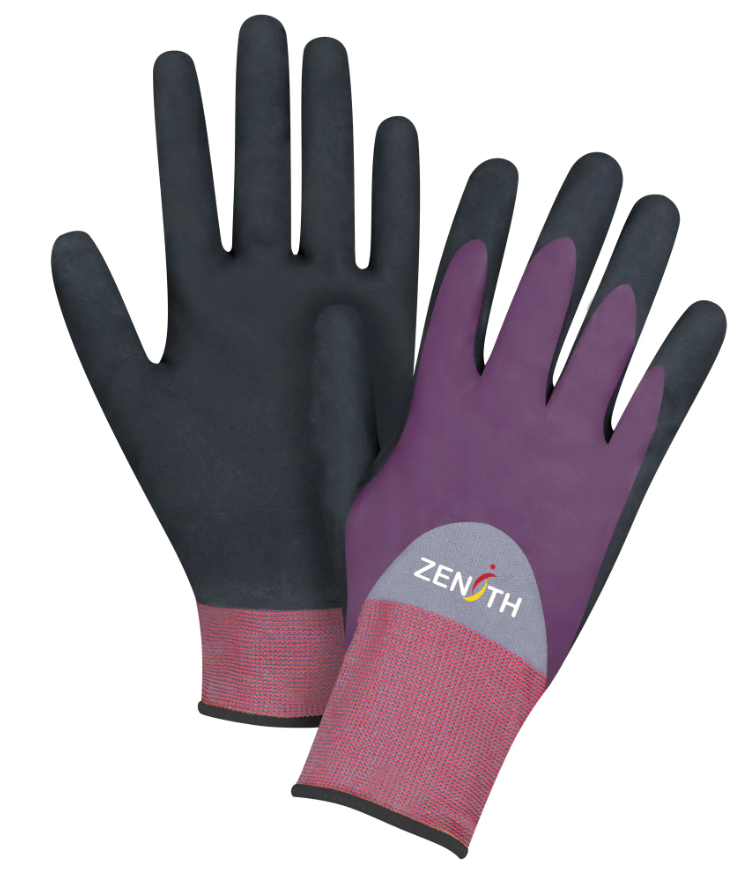 Gants enduits de première qualité ZX-4, 9/Grand, Rêvetement Nitrile/Mousse de nitrile, Calibre 18, Enveloppe en Nylon