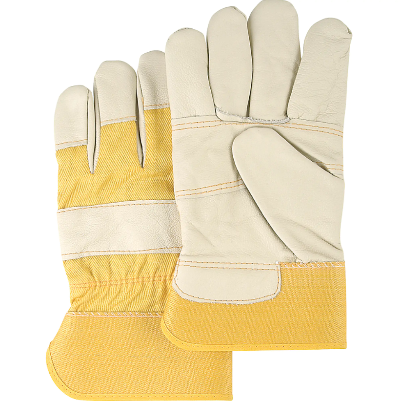 Gants d'ajusteur en cuir fleur de vache et coton jaune doublés de cotons Large /Pr