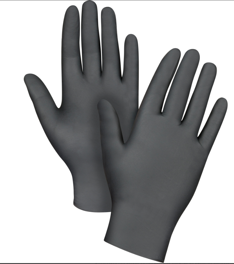 Gants jetables en nitrile noir 5mil non-poudrés grade médical medium 100/Bte