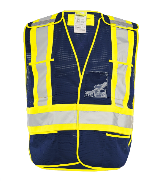 High-Visibility safety vest 5pt tear-away 5 pockets polyester mesh 4" reflective tape yellow/silver universal size