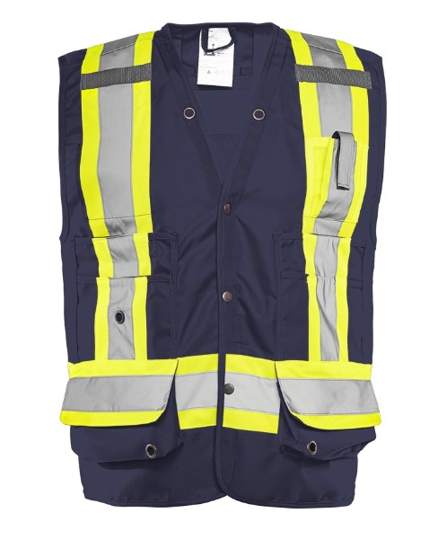 High-Visibility surveyor vest polyester fabric 17 pockets 4" reflective tape