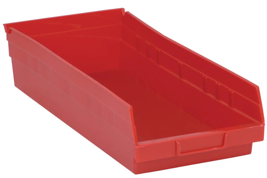 Storage bin 8-3/8" la x 4" H x 17-7/8"D red 40 lbs capacity