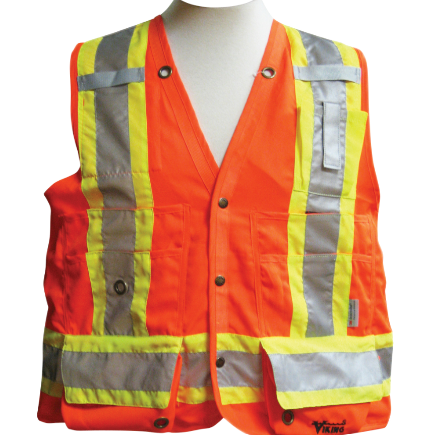 Vestes de sécurité pour arpenteur, Orange haute visibilité, T-Grand, Polyester, CSA Z96 classe 2 - niveau 2