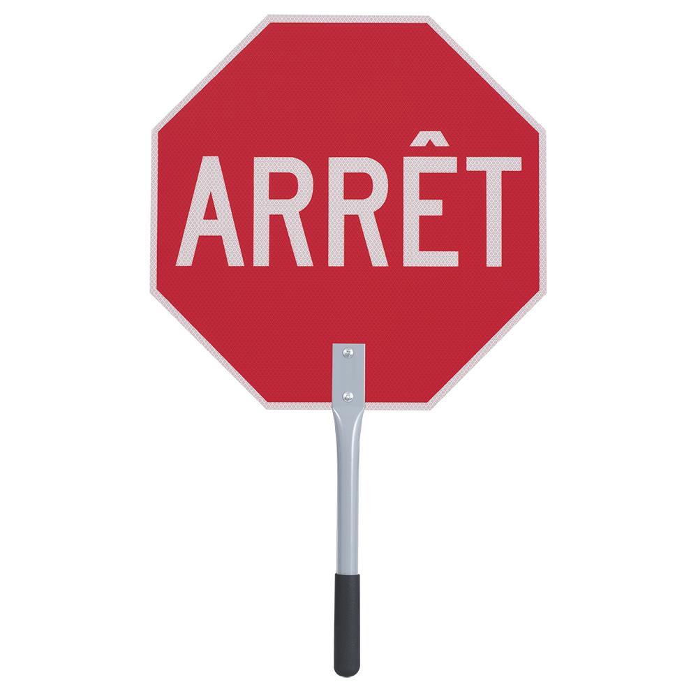 French Traffic surveyor sign "Arrêt / Lentement" 18" x 18" with aluminum handle