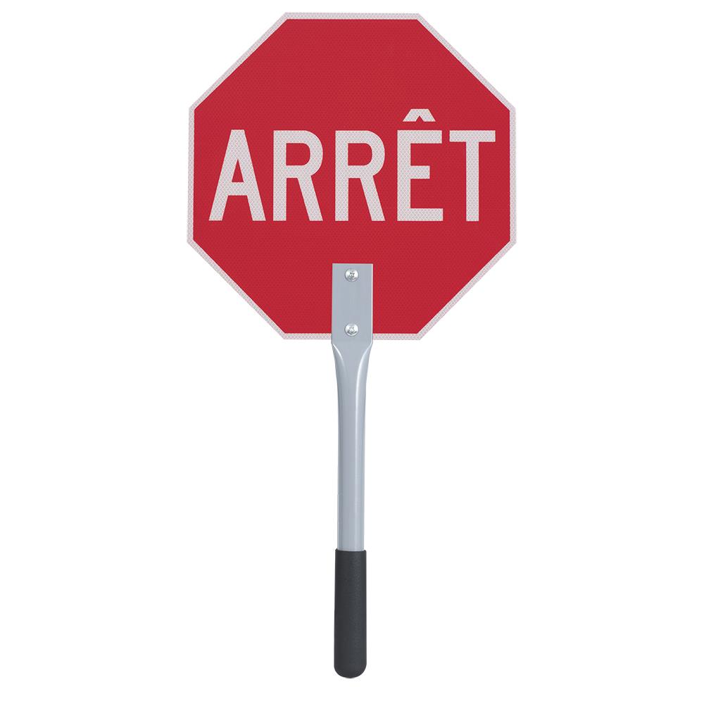 French Traffic surveyor sign "Arrêt / Lentement" 12" x 12" with aluminum handle