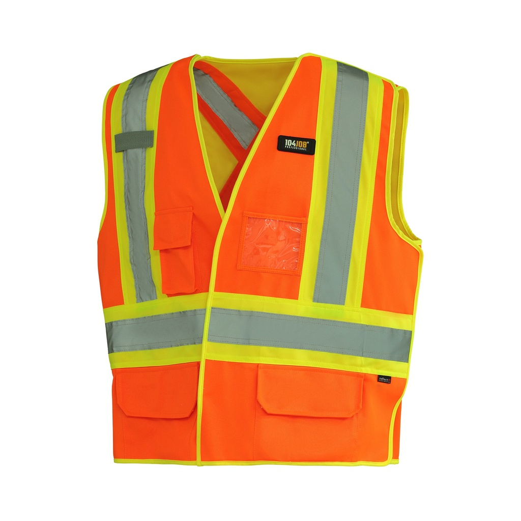 Reversible traffic safety vest (orange/yellow) w/ 4" stripes 5-point tear-away