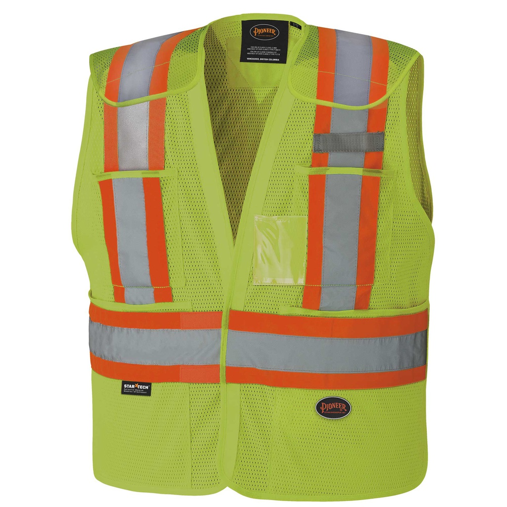 6932/6933 High-visibility traffic safety vest 5-point tear-away polyester mesh, 43 pockets, 4" contrasting reflective stripes