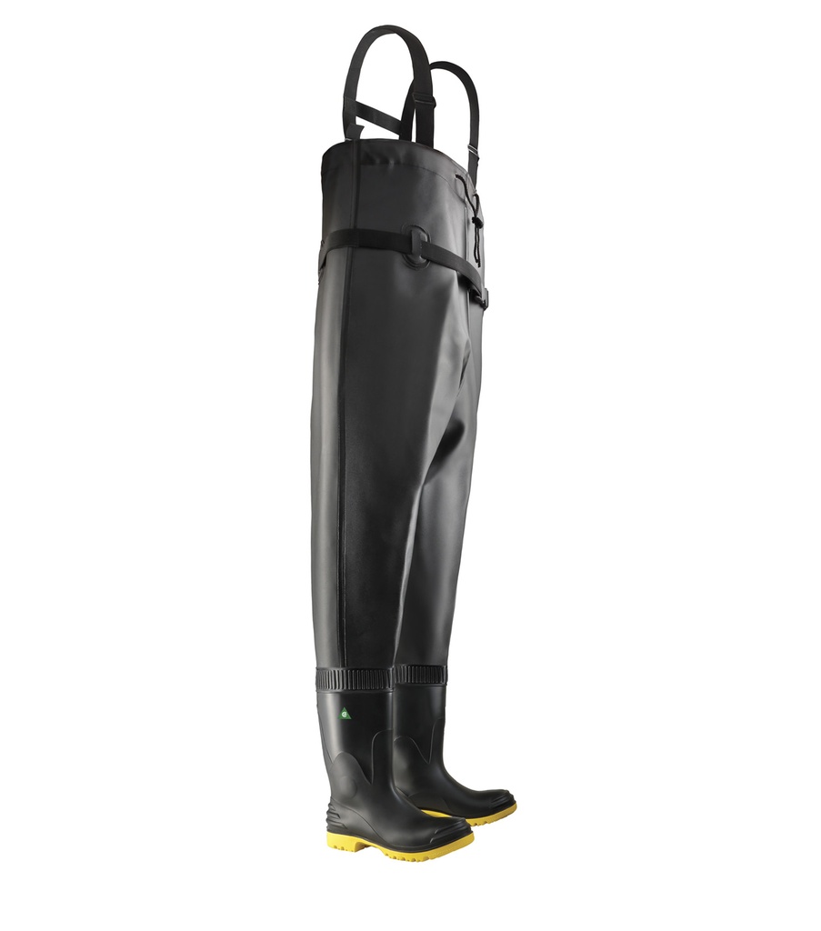 Chest Wader Steel Toe, PVC Waterproof Safety boots wader style (Black)