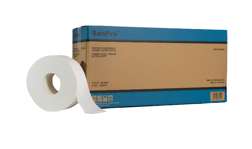 Papier hygiénique jumbo 2 épaisseurs 1000' 12 rouleaux /Cs 