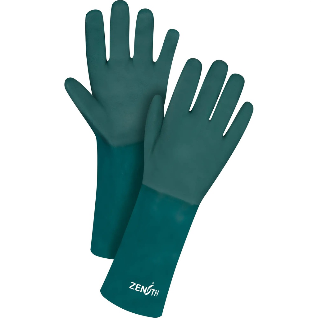 Double dipped green PVC 14" gloves cotton jersey liner /Pr