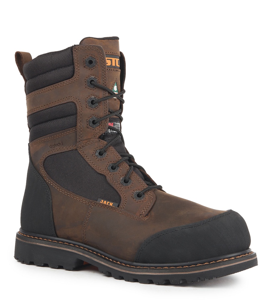 Whiskey Jack, Bottes de travail 8'' imperméables cuir et nylon (Brun)