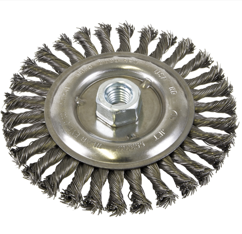 Brosses à Fils Métalliques à roue en fil de nœud standard à face filetée 6 x 1/2 x 5/8-11NC