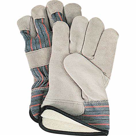 Gants d'ajusteur à paume renforcée d'usage standard, Grand, Paume en Cuir de vache refendu, Doublure en Coton