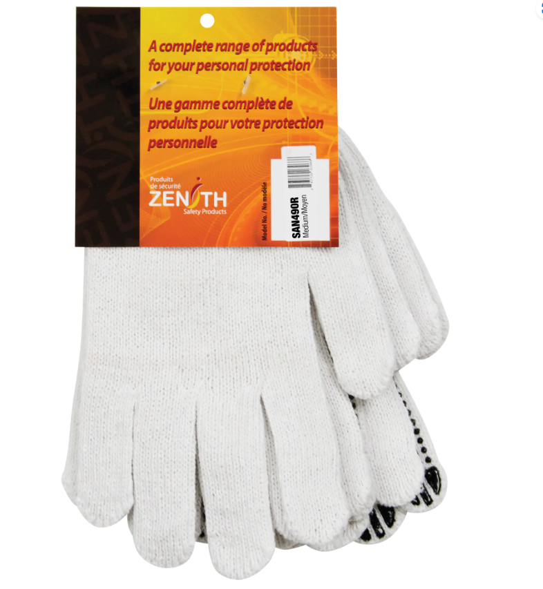 GANTS TRICOT POLY/COTON BLANC A POIS 1 COTE MEDIUM 3PRS/PQT