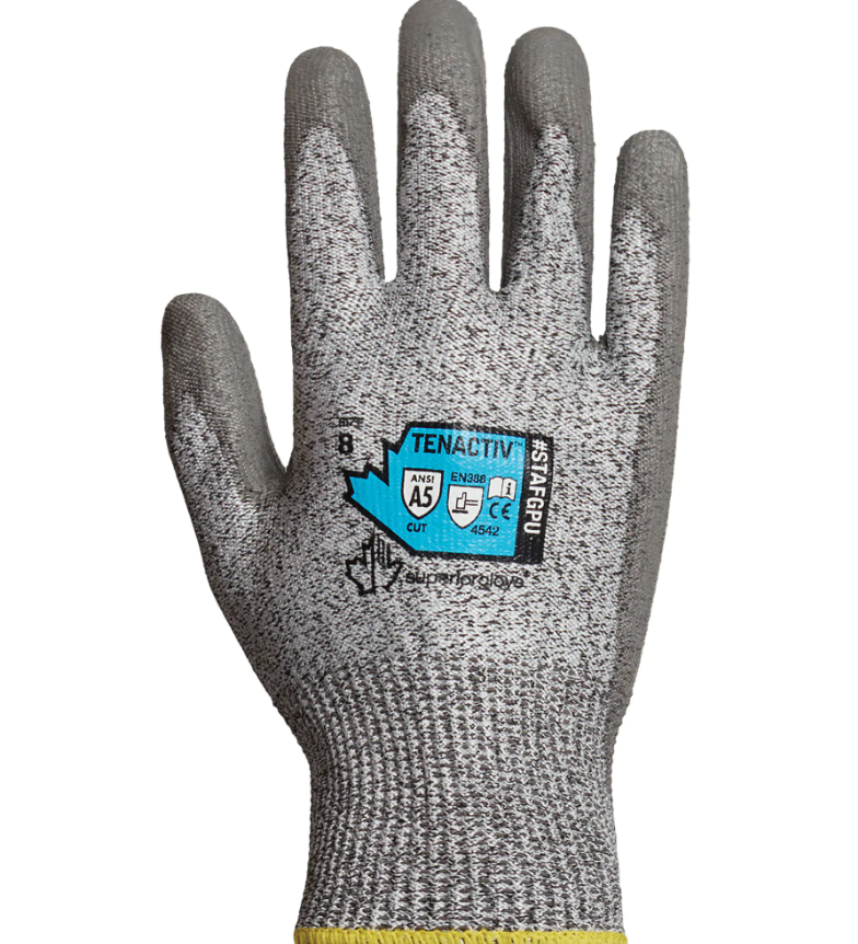 Gants en tricot de fibres composites résistants aux coupures, Taille 9, Calibre 13, Revêtement Polyuréthane, Enveloppe en TenActivMC, ASTM ANSI niveau A5