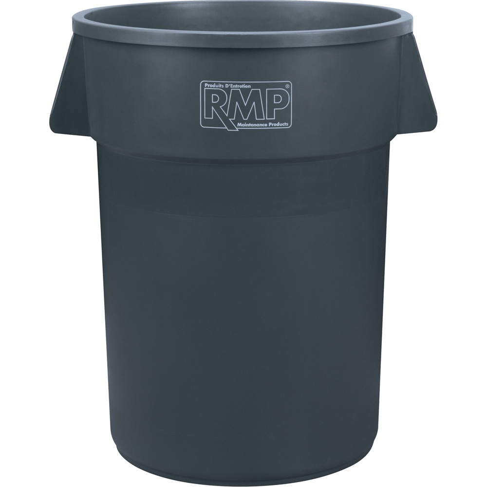 Grey polyethylene 44 Gal. round trash container