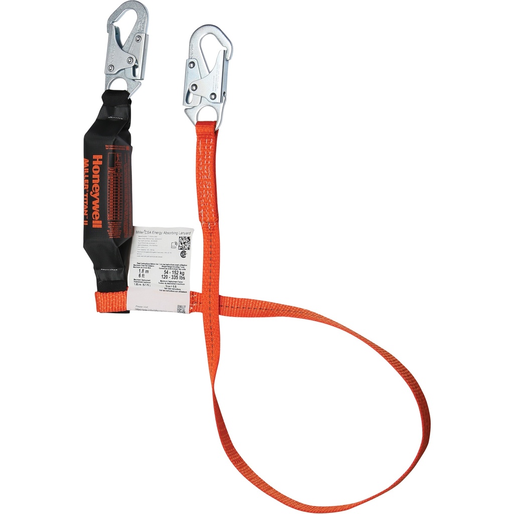 Titan 4' Shock absorbing lanyard with locking snap hooks 335 lbs capacity