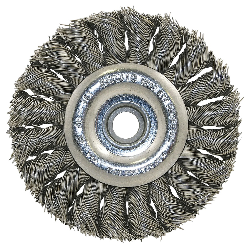 Brosse à fils métalliques à roue en fil torsadé sans filetage - 3-1/4 x 3/8-1/2