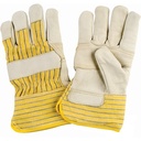 Gants d'ajusteur en cuir fleur de vache et coton rayé jaune non-doublés, poignet caoutchouté, Large /Pr