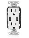 Réceptacle décoratif double 15A 1 pôle avec 2 x USB 4.0A 5VDC 2/Pqt