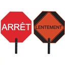 Panneau de signalisation à deux côtés « Arrêt/Lentement », 18" x 18", Aluminium, Français avec pictogramme