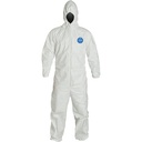 Tyvek® 400 Protective coverall white, hooded serged seams, attached hood, front zipper closure, elastic wrists and ankles