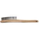 Scratch brush wooden handle 13-11/16" 4 x 19 rows of stainless steel 1-1/8"