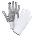 GANTS TRICOT POLY/COTON BLANC A POIS 1 COTE LARGE 3PRS/PQT